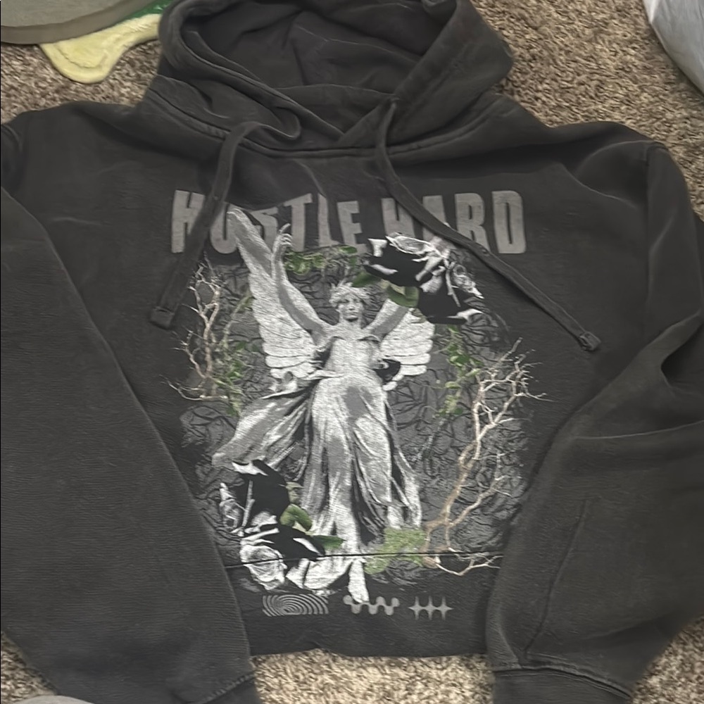 Gray Graphic Hoodie with Angel Design